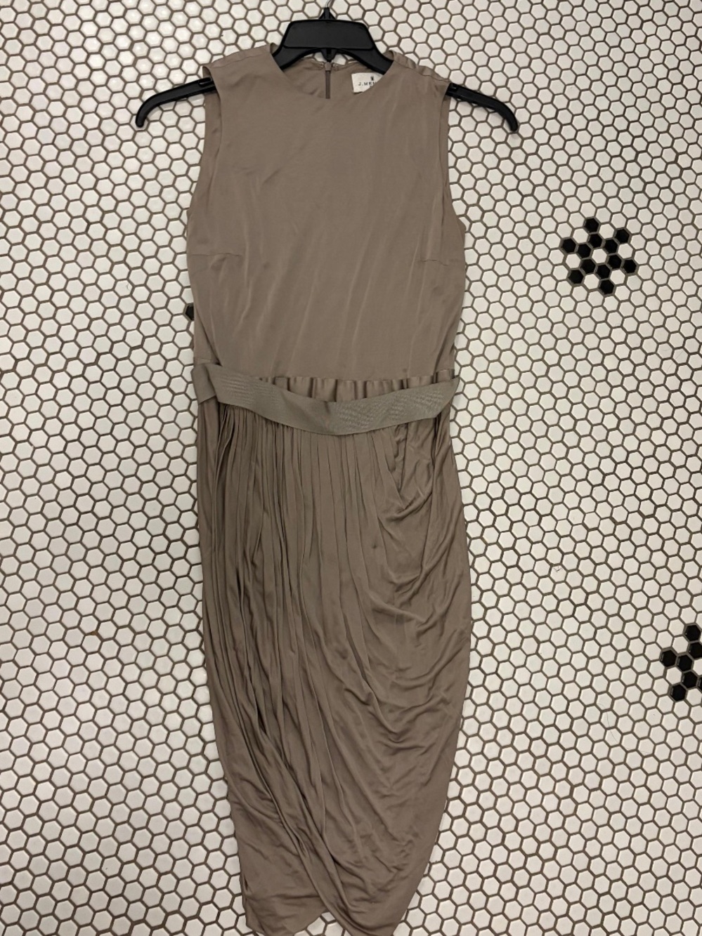 Sleeveless Taupe Pleated Midi Dress - Brand:  J Mendel